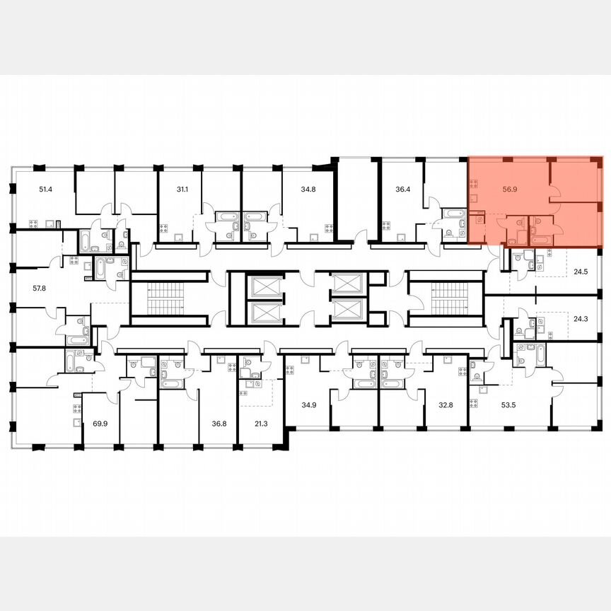2-к. квартира, 56,9 м², 27/32 эт.