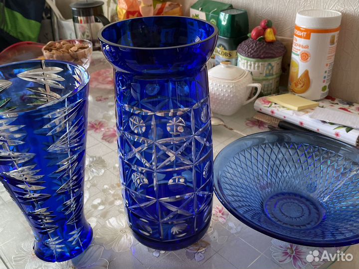 Вазы синий хрусталь СССР