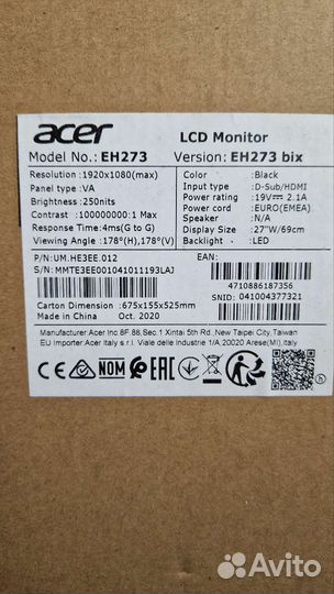 Монитор Acer EH273BIX чёрный