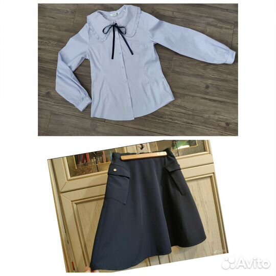Комплект из юбки синей и блузки голубой 158-164