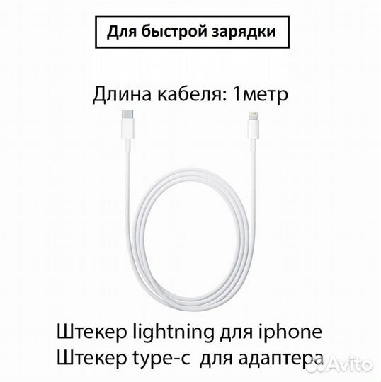 Провод для быстрой зарядки на iPhone 20W