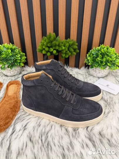 Высокие кеды замшевые Brunello Cucinelli графит