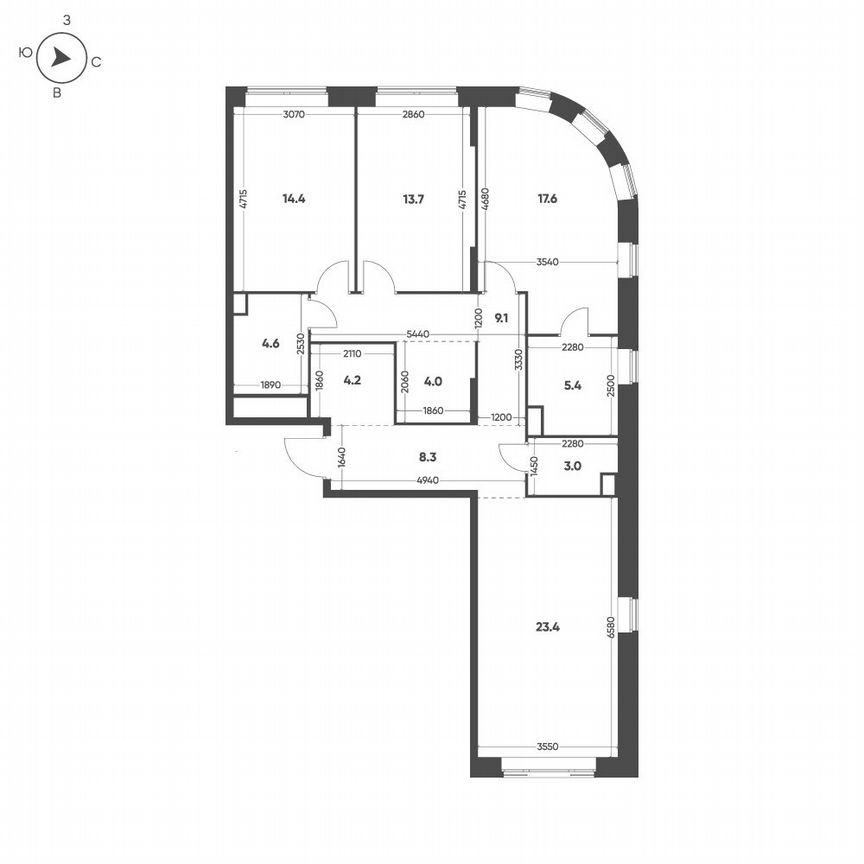 3-к. квартира, 107,7 м², 3/16 эт.