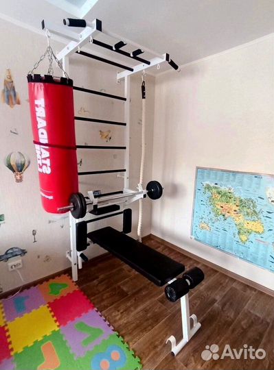 Шведская стенка с турником, брусьями и скамьей