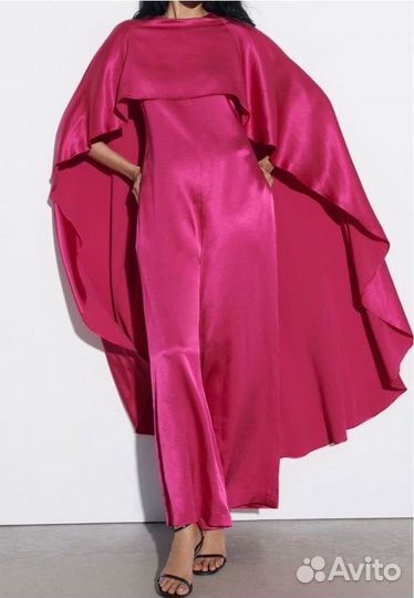 Комбинезон из сатина с кейпом фуксия Zara рр L