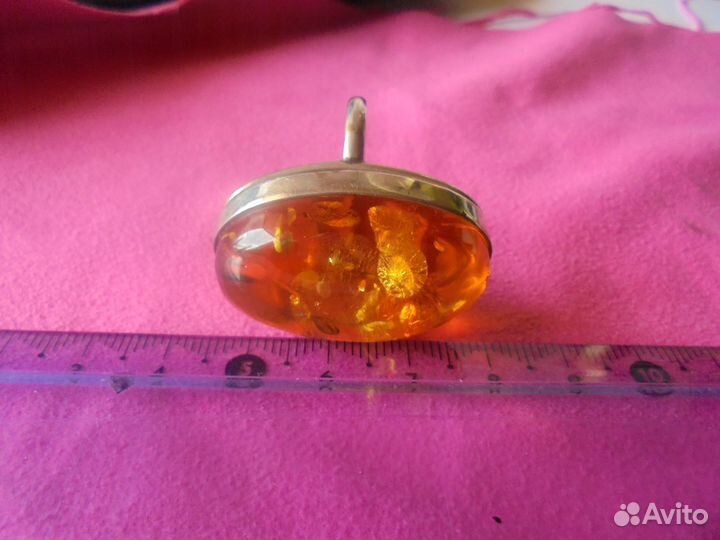 Янтарь природн 3,5х2,5 см инклюз Кольцо 17 р мельх