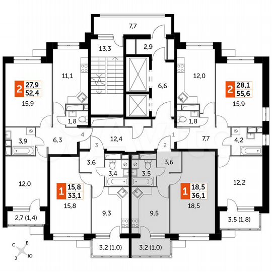 1-к. квартира, 36,1 м², 12/18 эт.