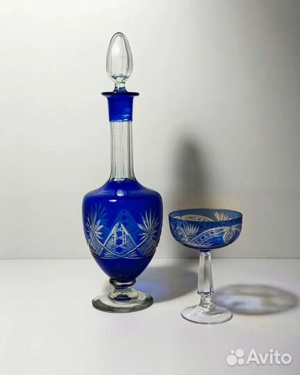 Графин, креманка кобальтовый хрусталь 50-е г