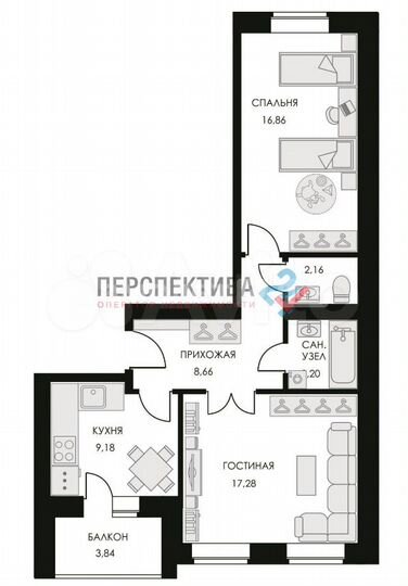 2-к. квартира, 59 м², 2/3 эт.