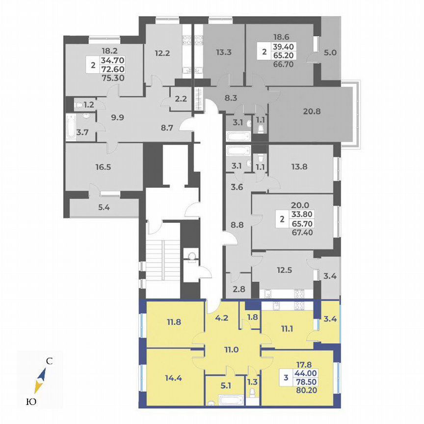 3-к. квартира, 80,2 м², 7/9 эт.