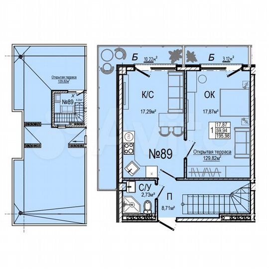 Квартира-студия, 59,9 м², 3/3 эт.