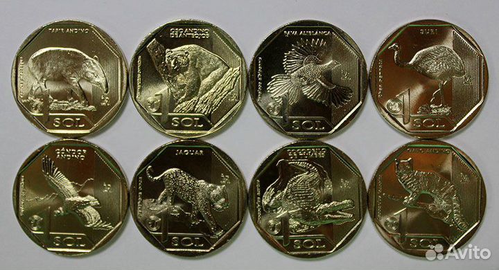 Набор монет. 1 соль Перу. Животные