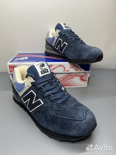 Кроссовки зимние New Balance 574 41-45 овчина син