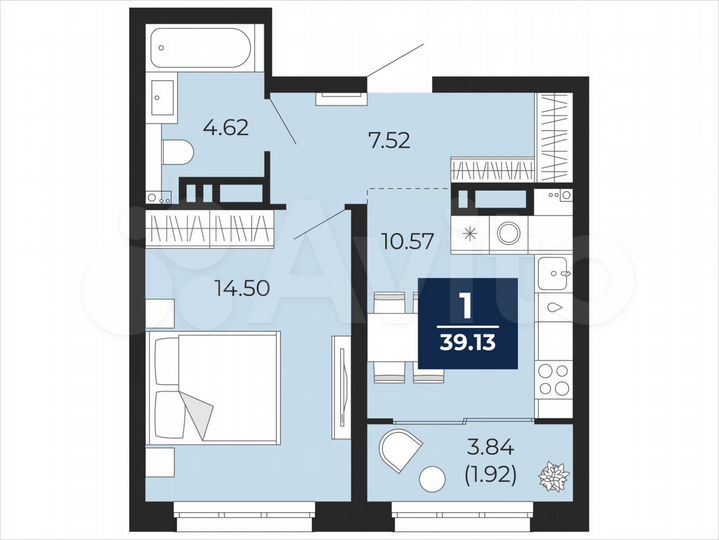 1-к. квартира, 39,1 м², 19/22 эт.