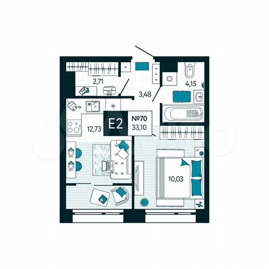 1-к. квартира, 33,1 м², 7/15 эт.