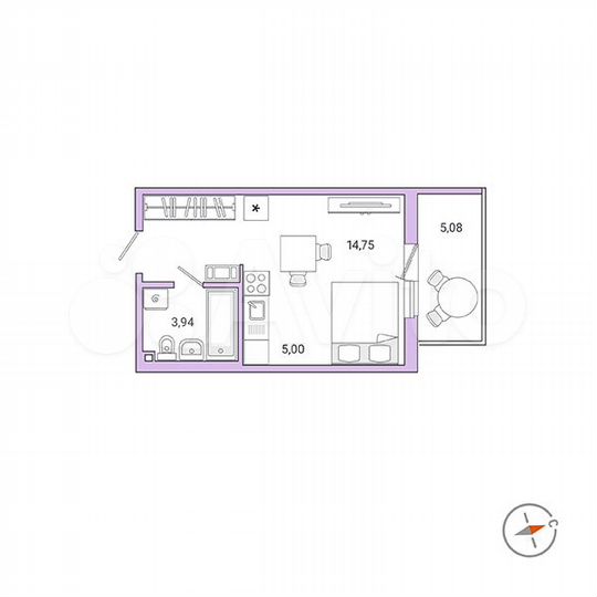 1-к. квартира, 25,2 м², 9/9 эт.