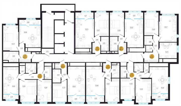 2-к. квартира, 55 м², 21/25 эт.