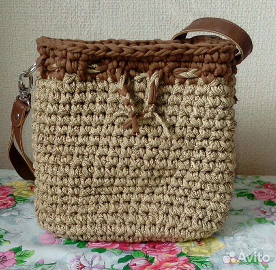 Сумка торба связанная из хлопковой пряжи