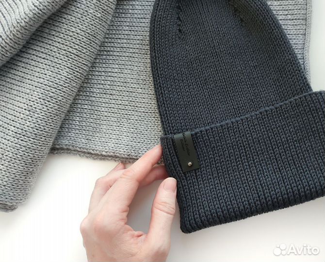 Шапка вязаная с отворотом цвет синий