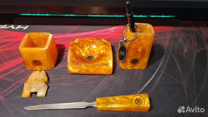 Пепельница и Брелок (Набор жёлтого оникса) 5+2 элм