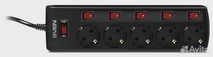 Сетевой фильтр 1,8м Sven Platinum (5 розеток/черны
