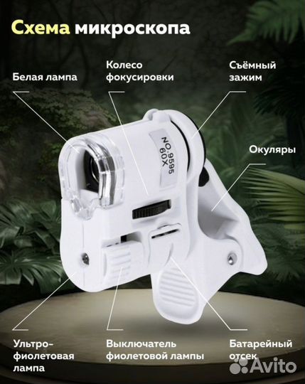 Микроскоп для смартфона на прищепке 60x увеличение