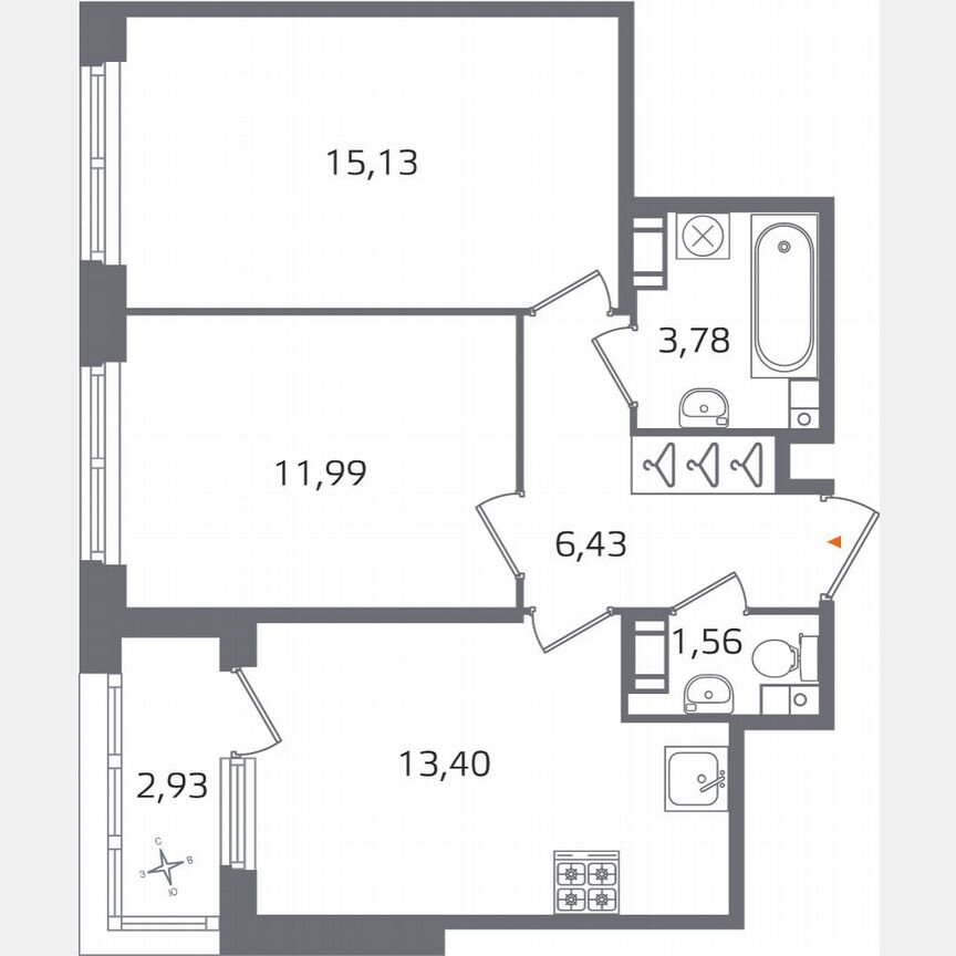 2-к. квартира, 53,8 м², 4/17 эт.