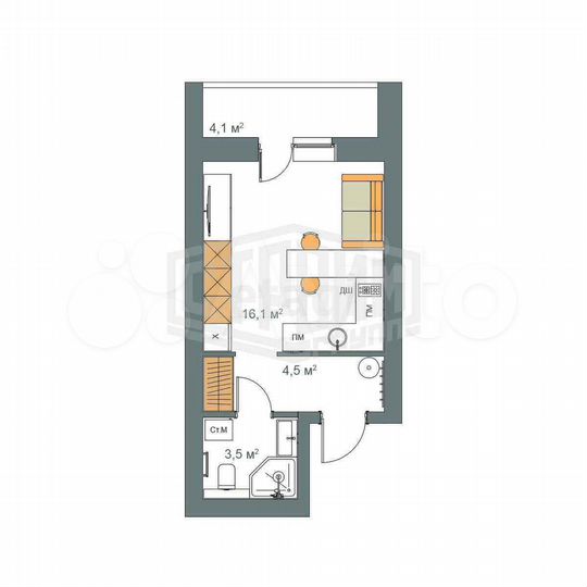 Квартира-студия, 26,2 м², 2/9 эт.