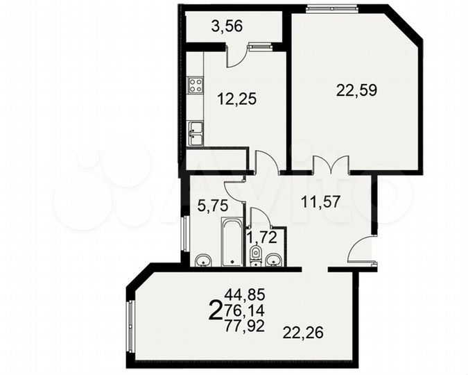 2-к. квартира, 77,9 м², 13/17 эт.