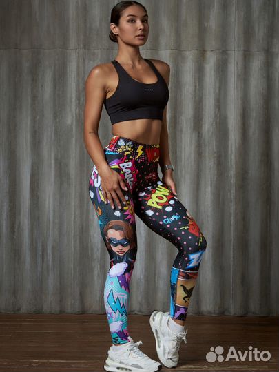 Легинсы с комиксами XS/S бифлекс лосины новые