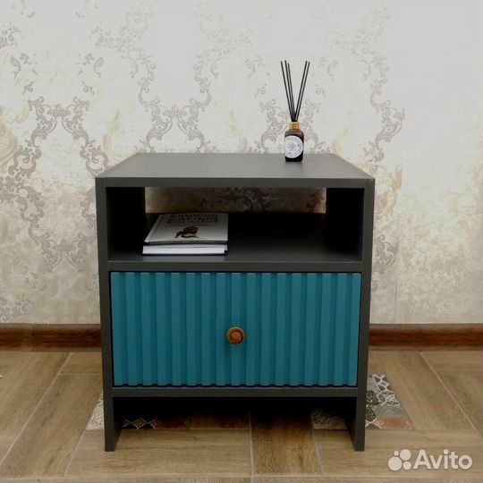 Напольная прикроватная тумба Графит+Аквамарин