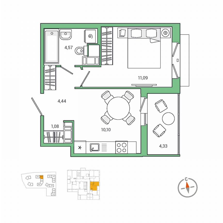 1-к. квартира, 33,5 м², 9/11 эт.