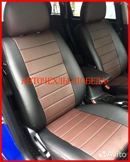 Чехлы Mitsubishi Outlander 3 из экокожи чёрно-шоко