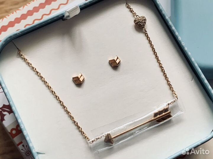 Fossil. серьги, пусеты + подвеска