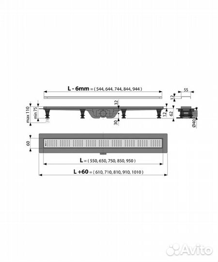 Душевой лоток с решеткой Alcaplast APZ10 Simple AG