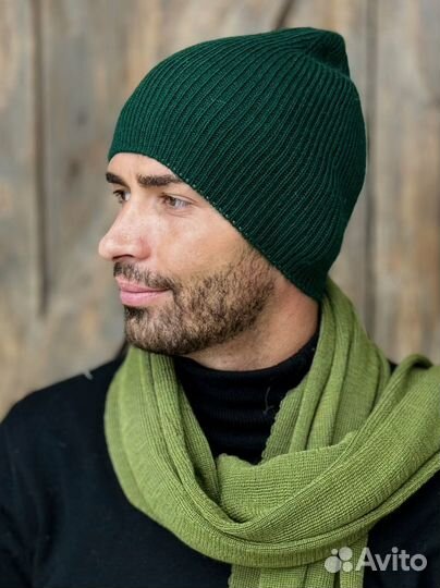 Перуанская мужская шапка из 100 % шерсти Классик цвет зеленый