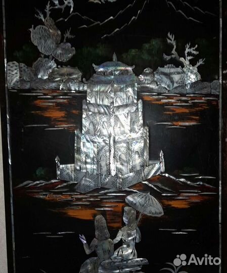 Старинное панно Le-Minh Cong Вьетнам перламутр