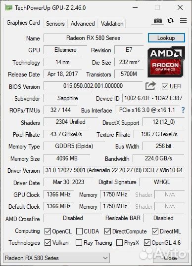 Sapphire rx 580 4gb