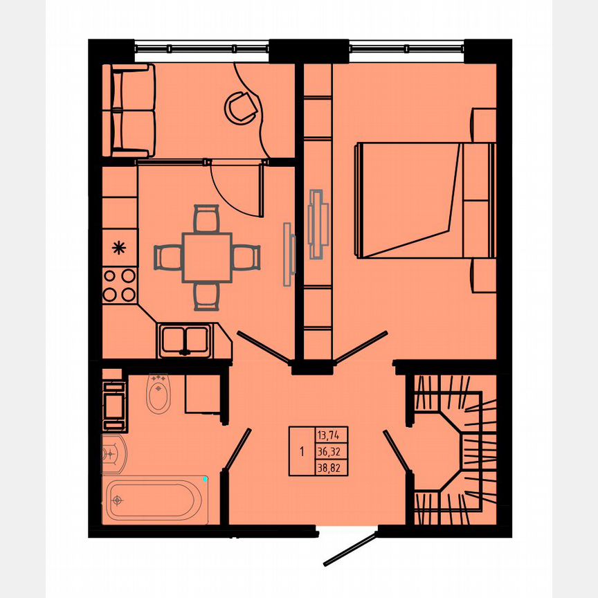 1-к. квартира, 39,7 м², 4/8 эт.