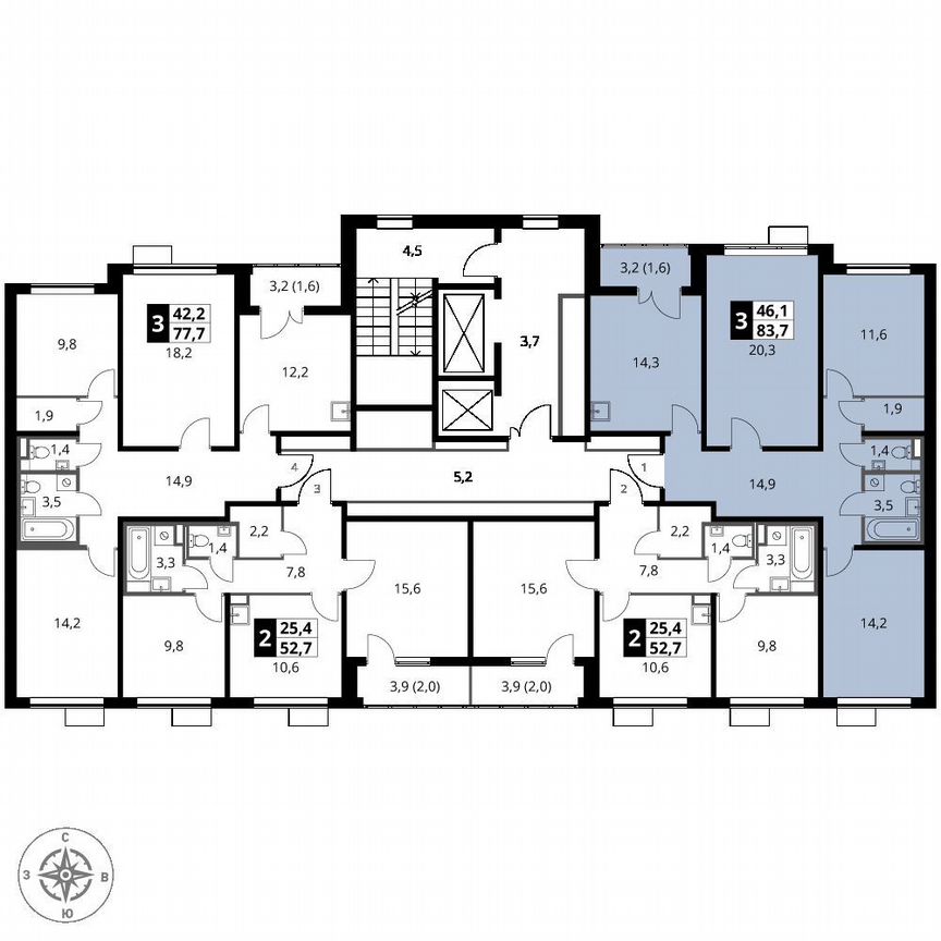 3-к. квартира, 83,7 м², 6/9 эт.