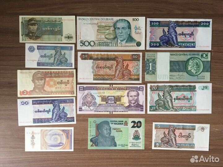 Банкноты Бразилия, Мьянма, Гондурас, Нигерия