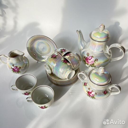 Кофейный сервиз ГДР фарфор перламутр