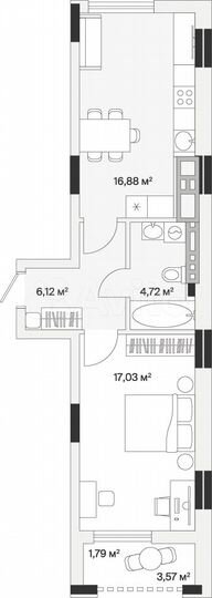 1-к. квартира, 46,5 м², 7/7 эт.