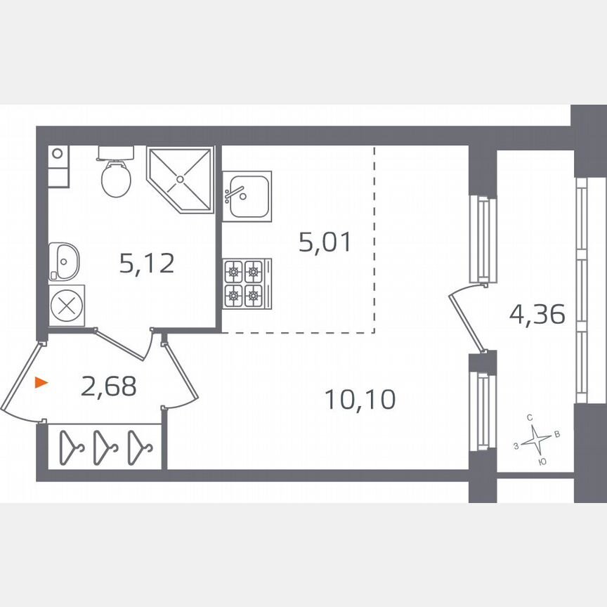 Квартира-студия, 25,1 м², 2/15 эт.