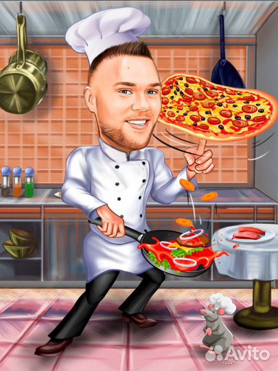 Цифровой шарж портрет, печать на холсте по фото