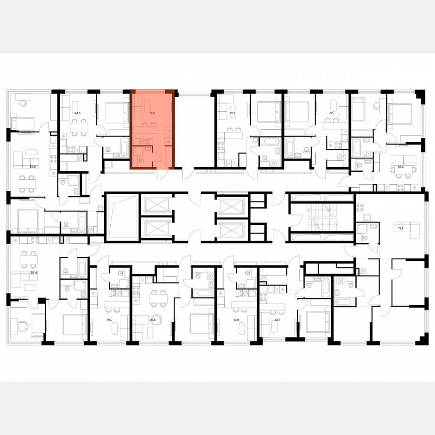 Квартира-студия, 19,9 м², 22/30 эт.