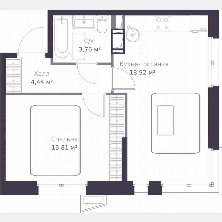 1-к. квартира, 40,9 м², 4/11 эт.