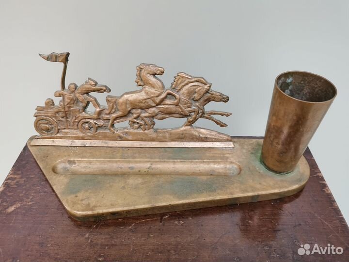 Письменный набор чернильница тачанка СССР бронза