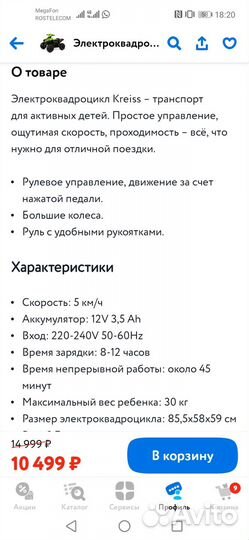 Детский квадроцикл на аккумуляторе