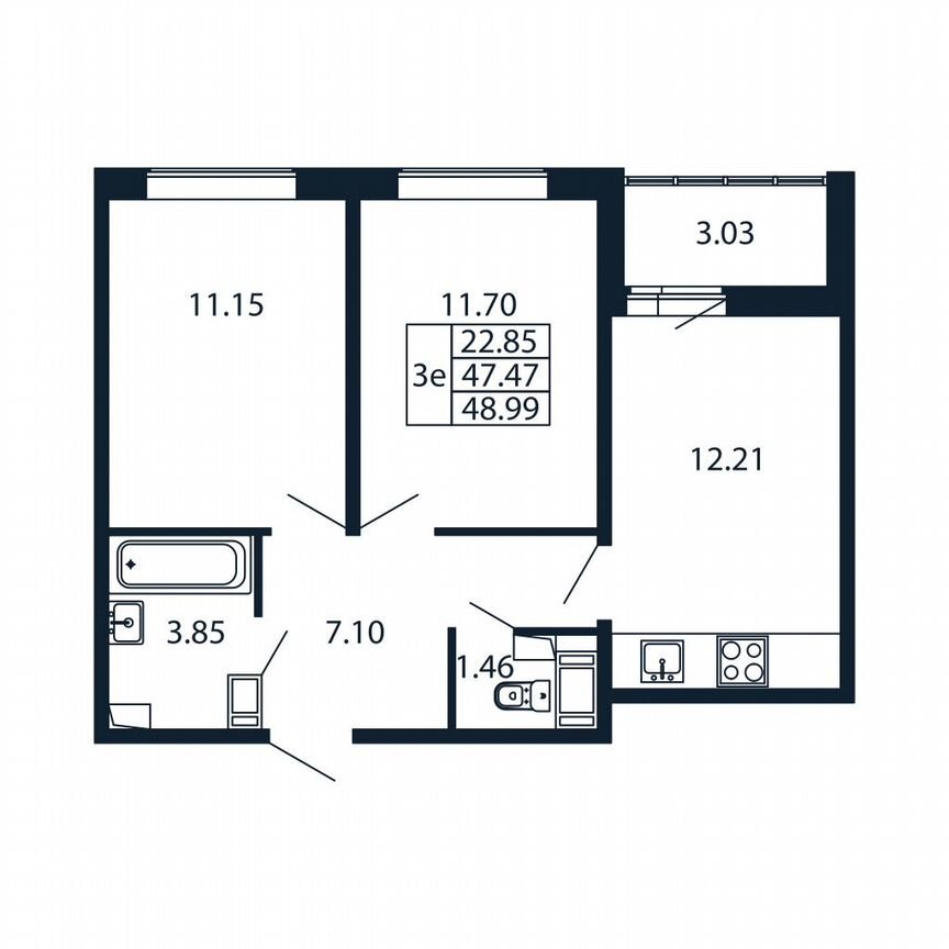 2-к. квартира, 46 м², 8/12 эт.